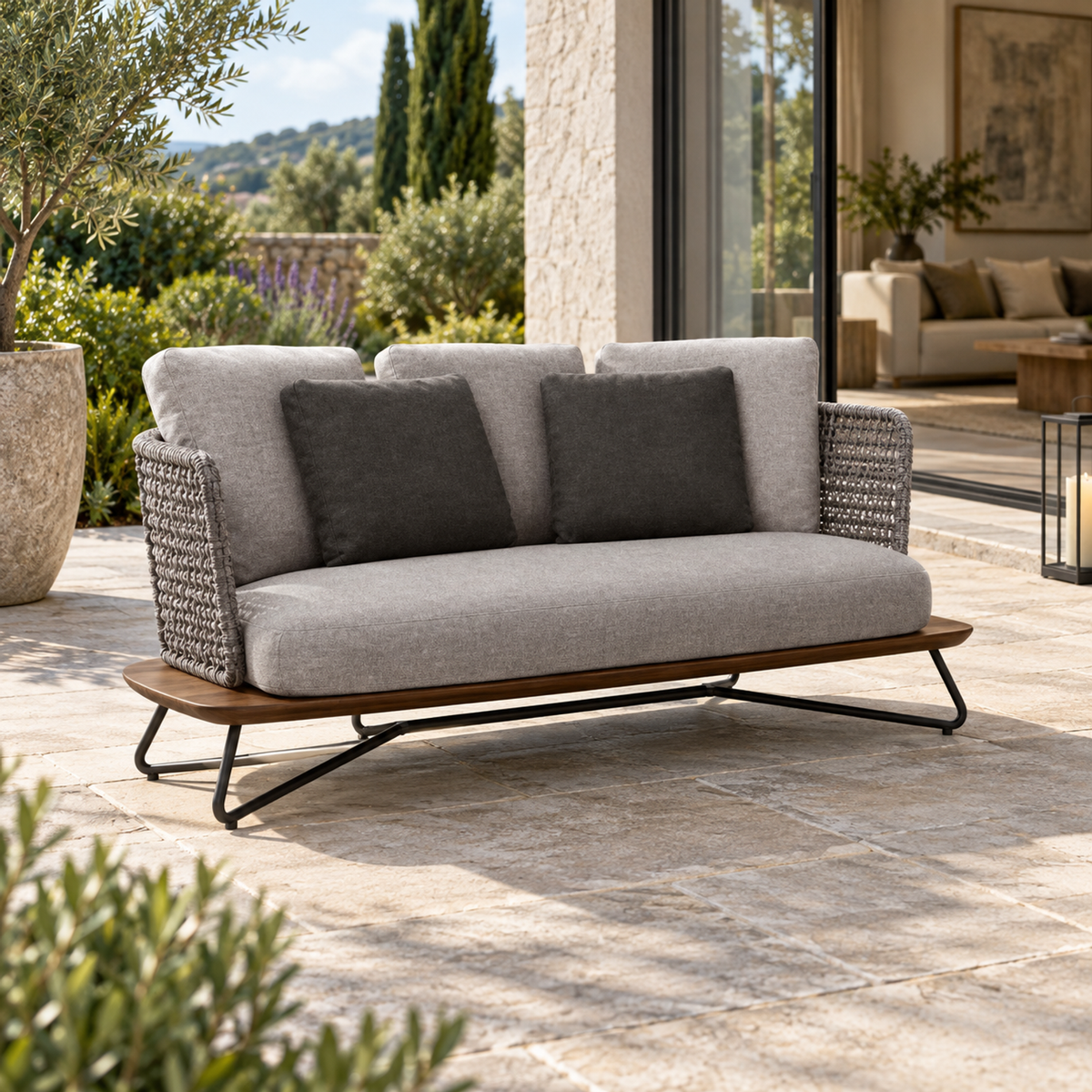 Lifestyle view: Positano Two-Seat Sofa in a furnished home terrace