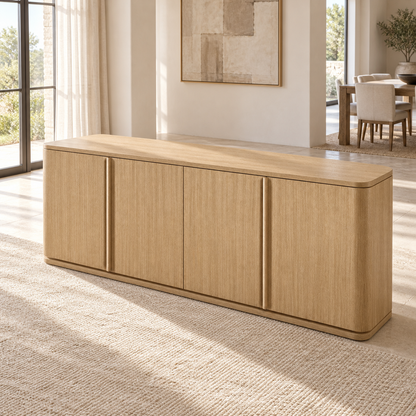 Lifestyle view: Ligné four-door sideboard in a warmly lit furnished interior