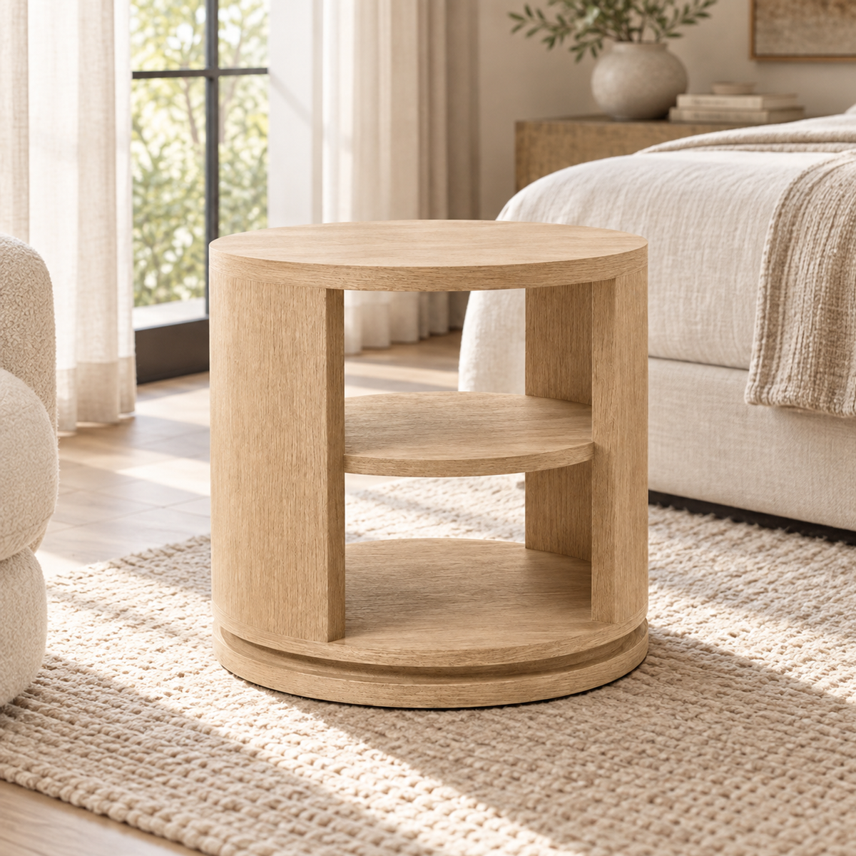Lifestyle view: Ligné open round side table in a sunlit living room