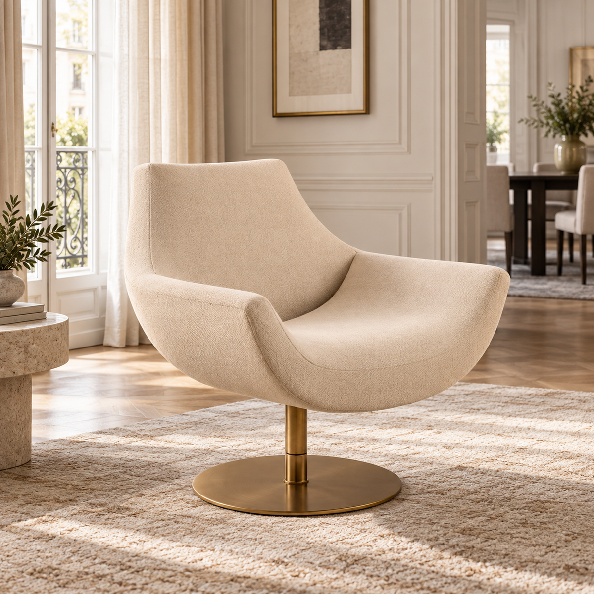 Lifestyle view: Lucio Swivel Chair, photographed in a quiet interior