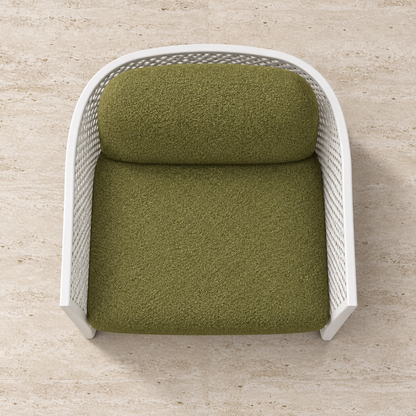 Luna aluminium lounge chair, overhead view on a stone terrace