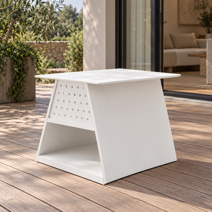 Lifestyle view: Luna occasional table, opposite diagonal view on a home terrace