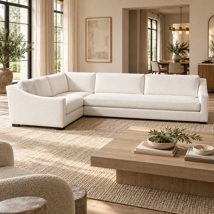 Lifestyle view: Modena Slope Arm Left-Arm Bench-Seat L-Sectional, photographed in a quiet interior