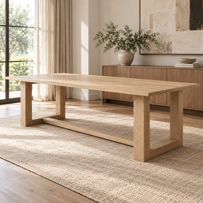 Lifestyle view: Montecito Trestle Rectangular Dining Table in a furnished dining room