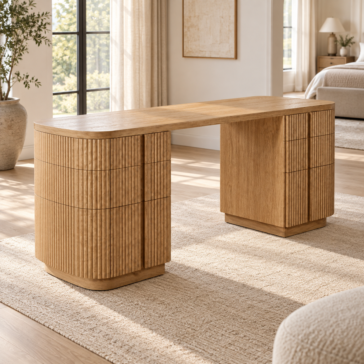 Lifestyle view: Mulholland 6-Drawer Desk in a sunlit furnished study