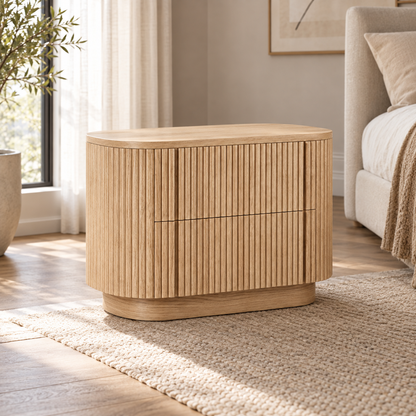 Lifestyle view: Mulholland closed nightstand in a sunlit bedroom