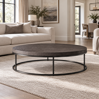 Lifestyle view: Nicholas Oak Round Coffee Table in a furnished setting