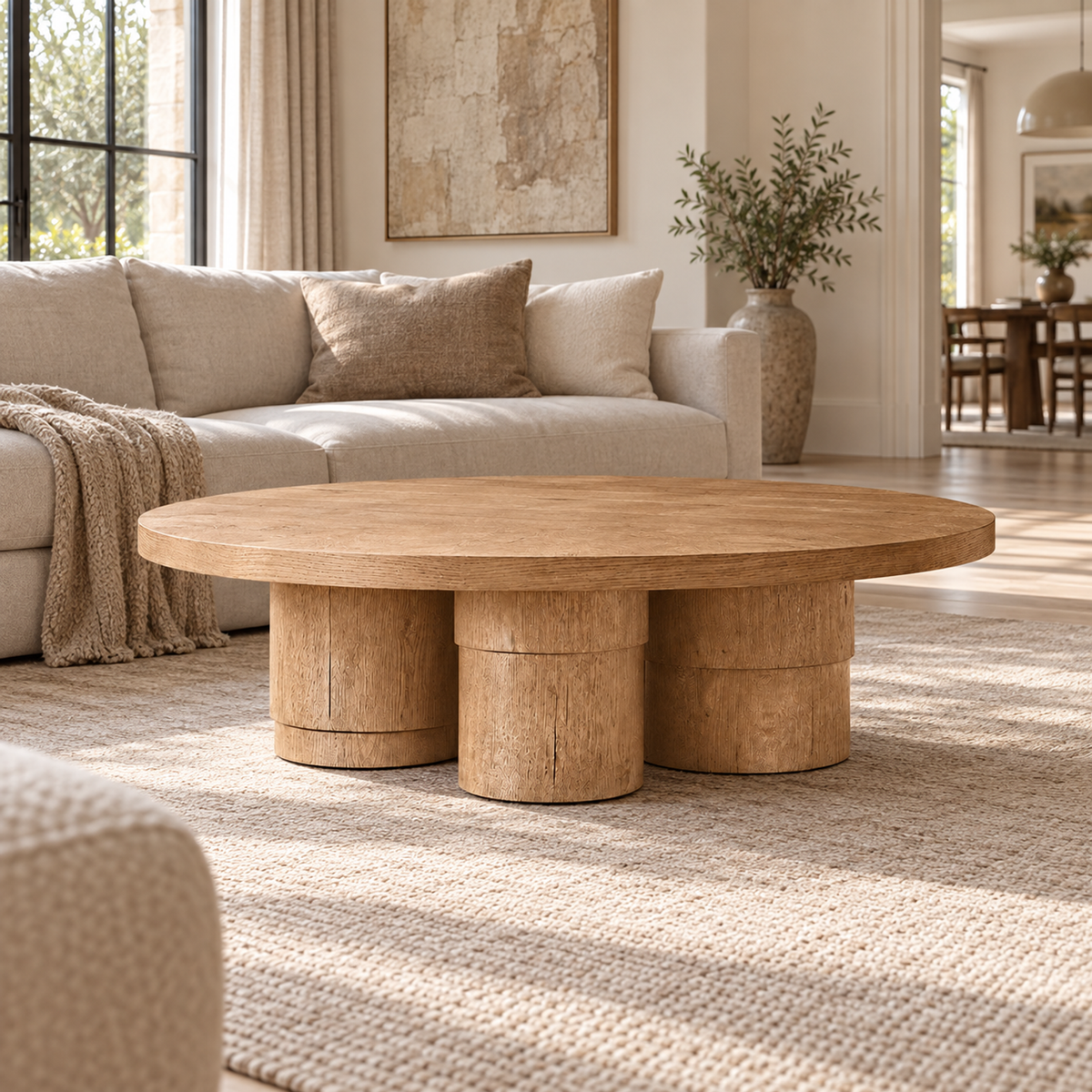 Lifestyle view: Oak Tropez Round Coffee Table in a furnished residential setting