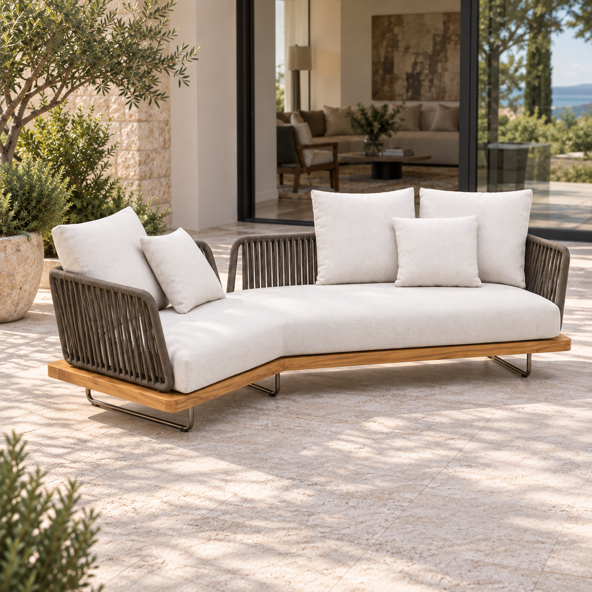 Lifestyle view: Portofino Corner Sectional, photographed in a quiet outdoor courtyard