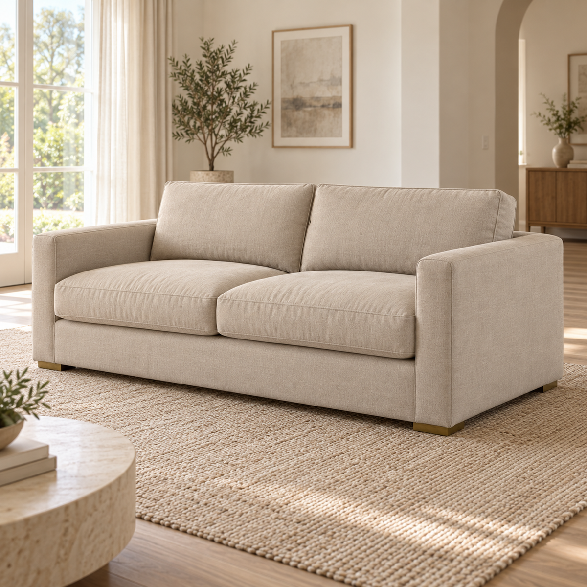 Lifestyle view: Presidio Loveseat in a sunlit furnished interior