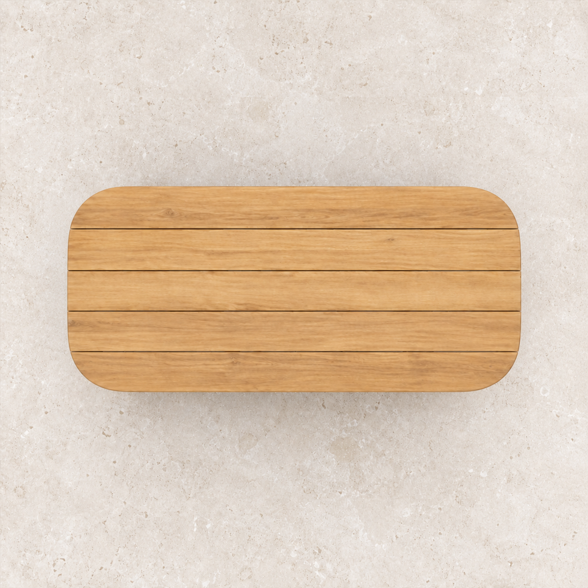 Ripple Dining Table in Teak, complete tabletop viewed directly from above