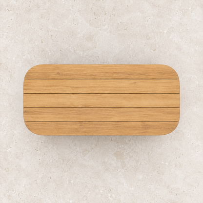 Ripple Dining Table in Teak, complete tabletop viewed directly from above