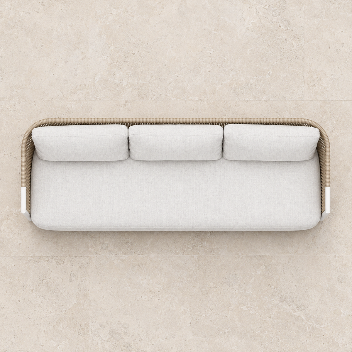 Ripple Sofa in Aluminium, overhead view on a stone terrace