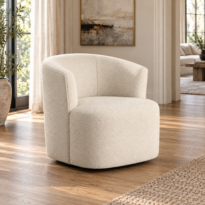 Lifestyle view: Arden Swivel Chair, photographed in a furnished living interior