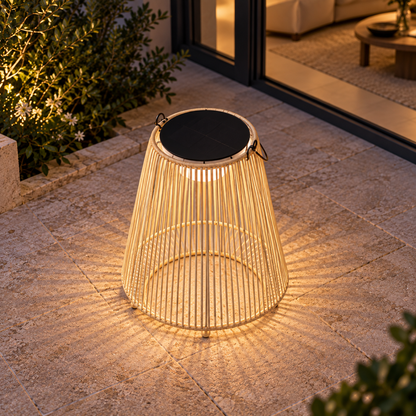 Lifestyle view: Solano Solar Lantern, Cone in a furnished setting