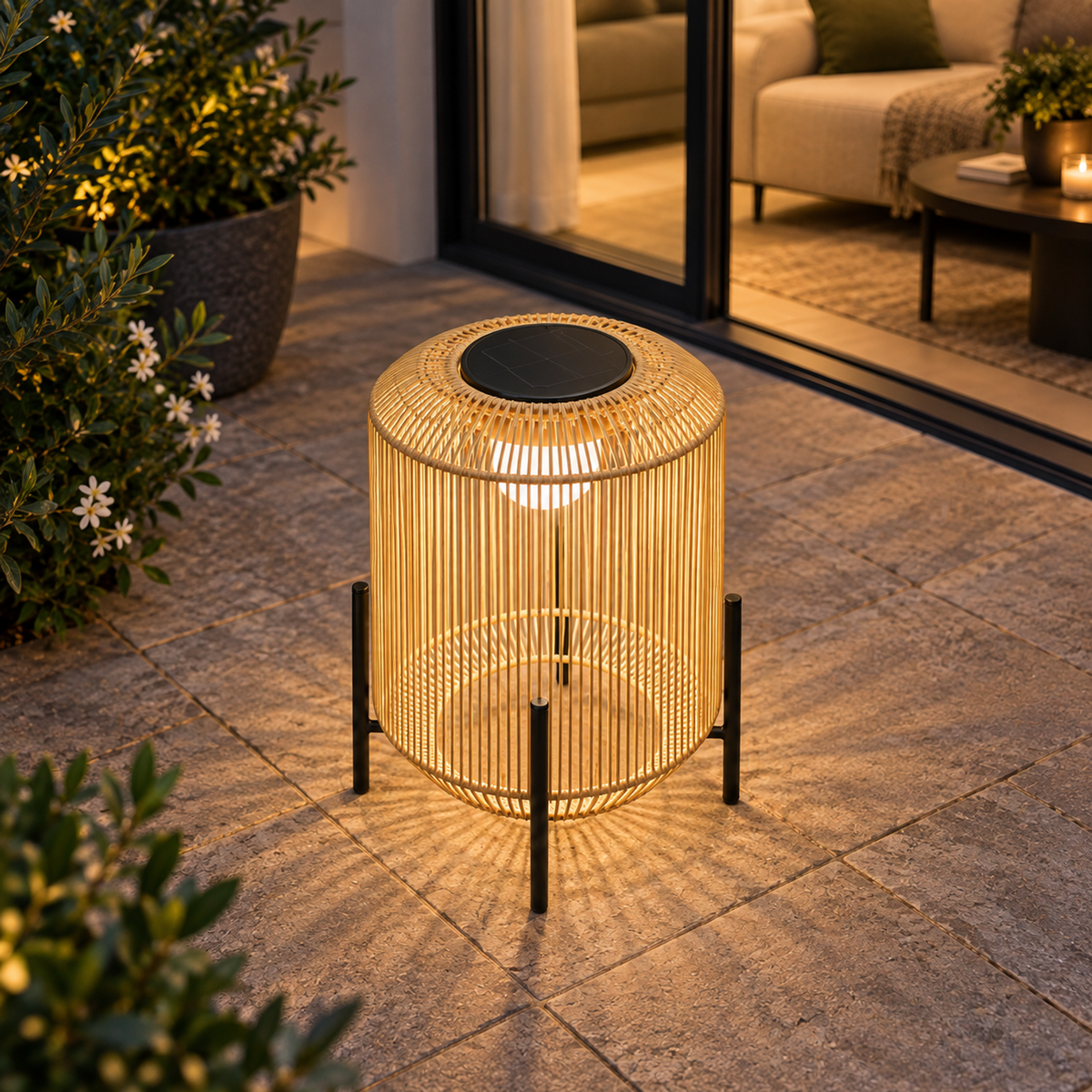 Lifestyle view: Solano Solar Lantern, Drum in a furnished setting