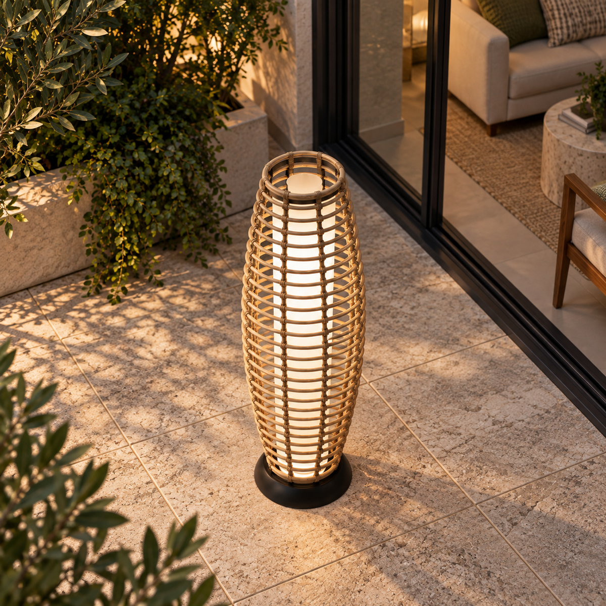 Lifestyle view: Verano Floor Lantern, Slim in a furnished setting