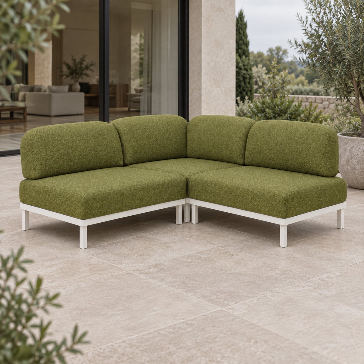 Lifestyle view: Luna Modular Corner Sofa in Aluminium in a furnished setting