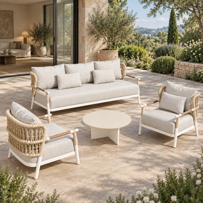 Lifestyle view: Vela Outdoor Sofa Set in Aluminium