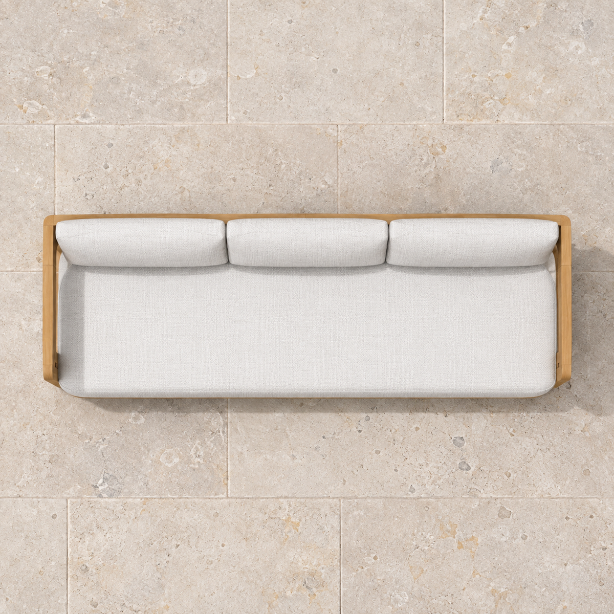 Serein teak sofa, overhead view on a stone home terrace