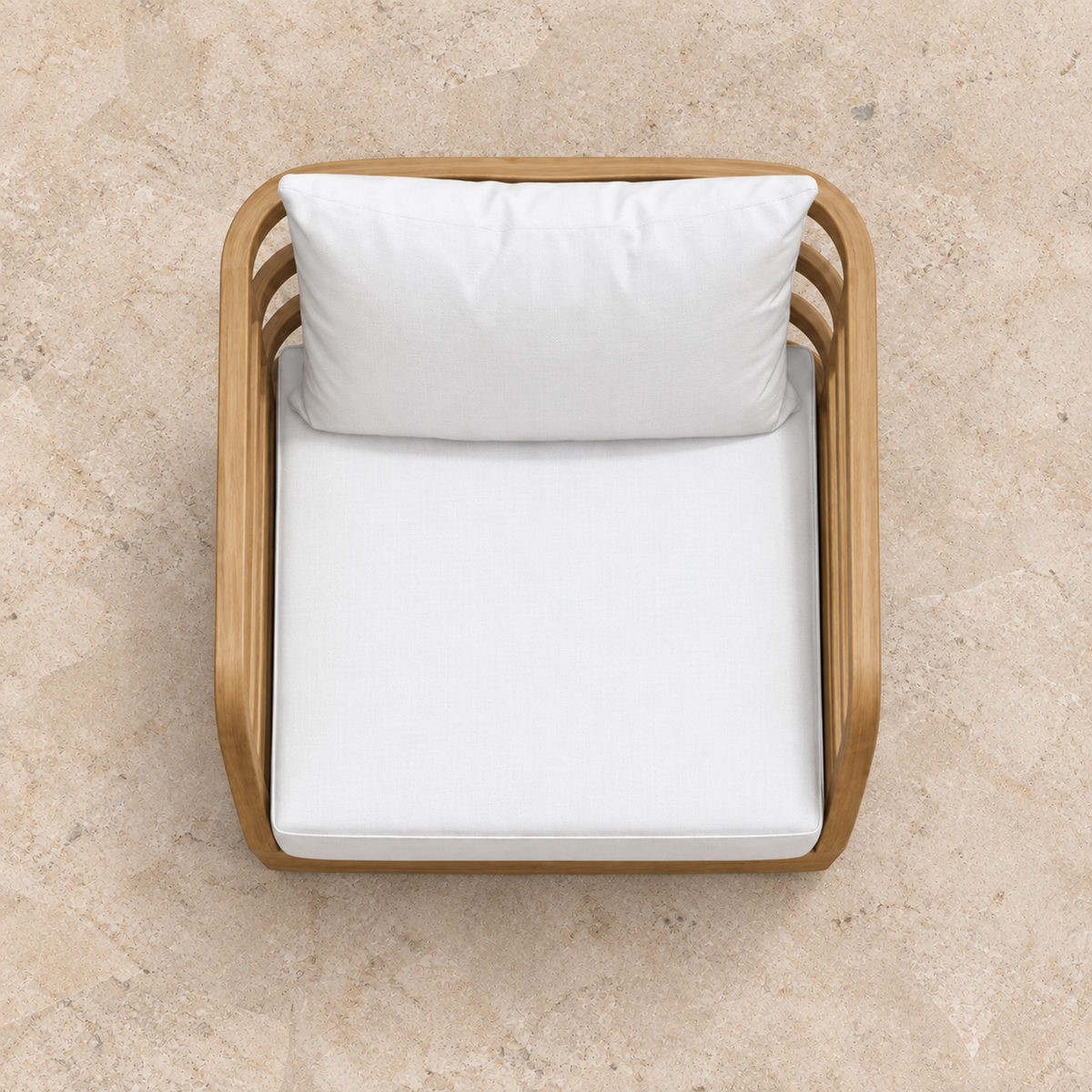Vela teak lounge chair, overhead view on a stone terrace