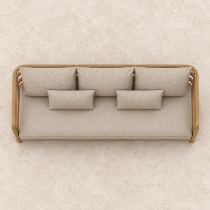 Vela teak sofa, overhead view on a stone terrace