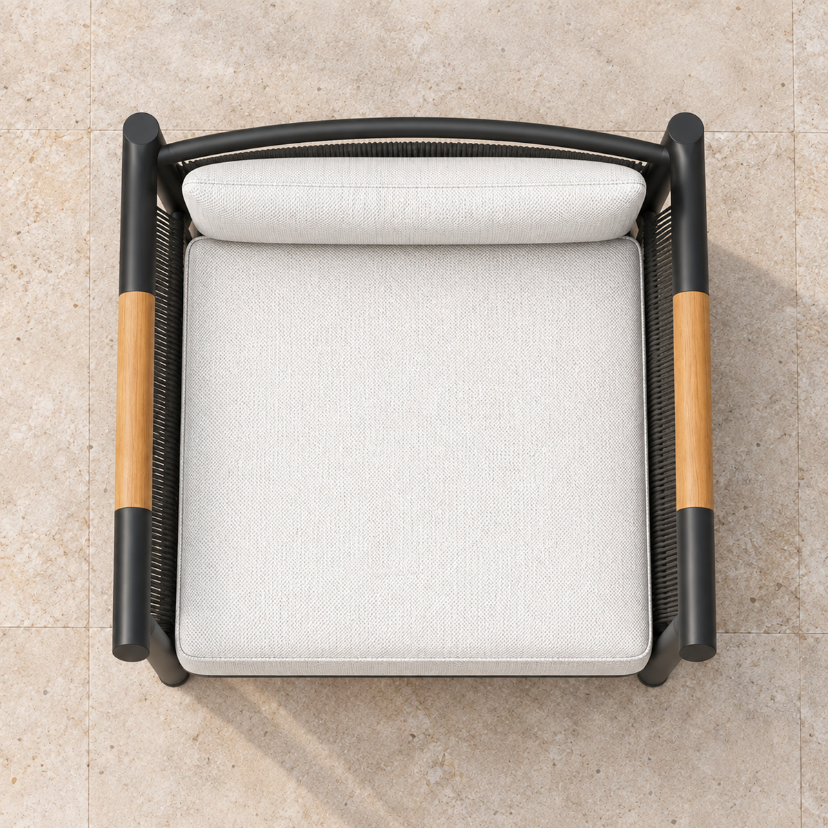 Zenia aluminium lounge chair, overhead view on a stone home terrace