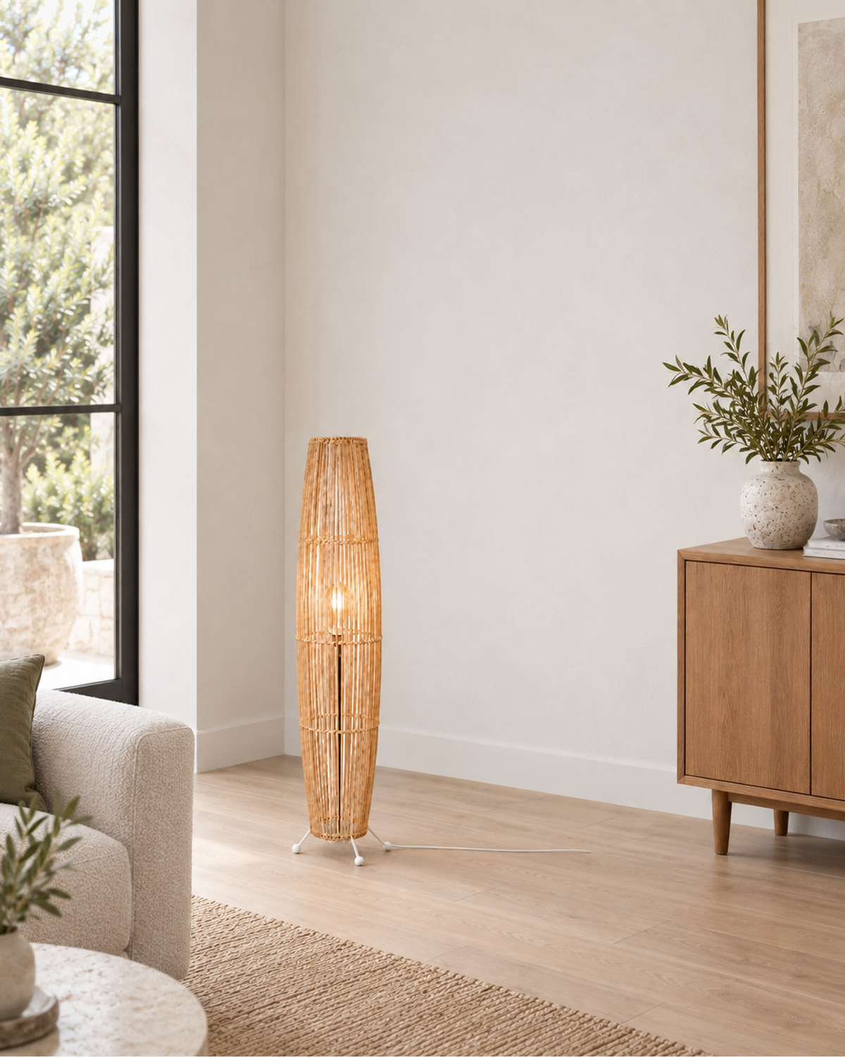 Cannella Floor Lamp, Column in a styled setting