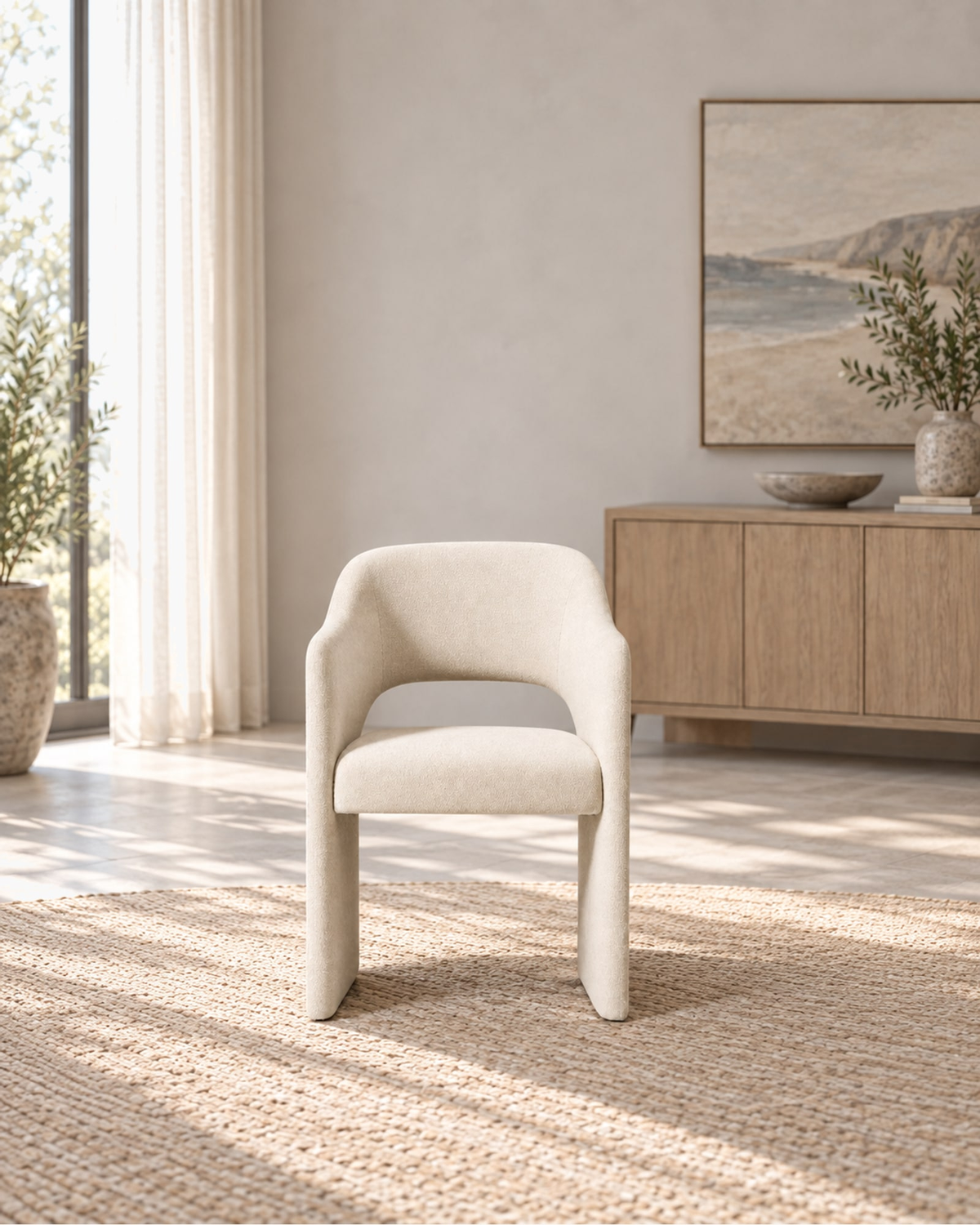 Corta Fabric Dining Armchair in a styled setting
