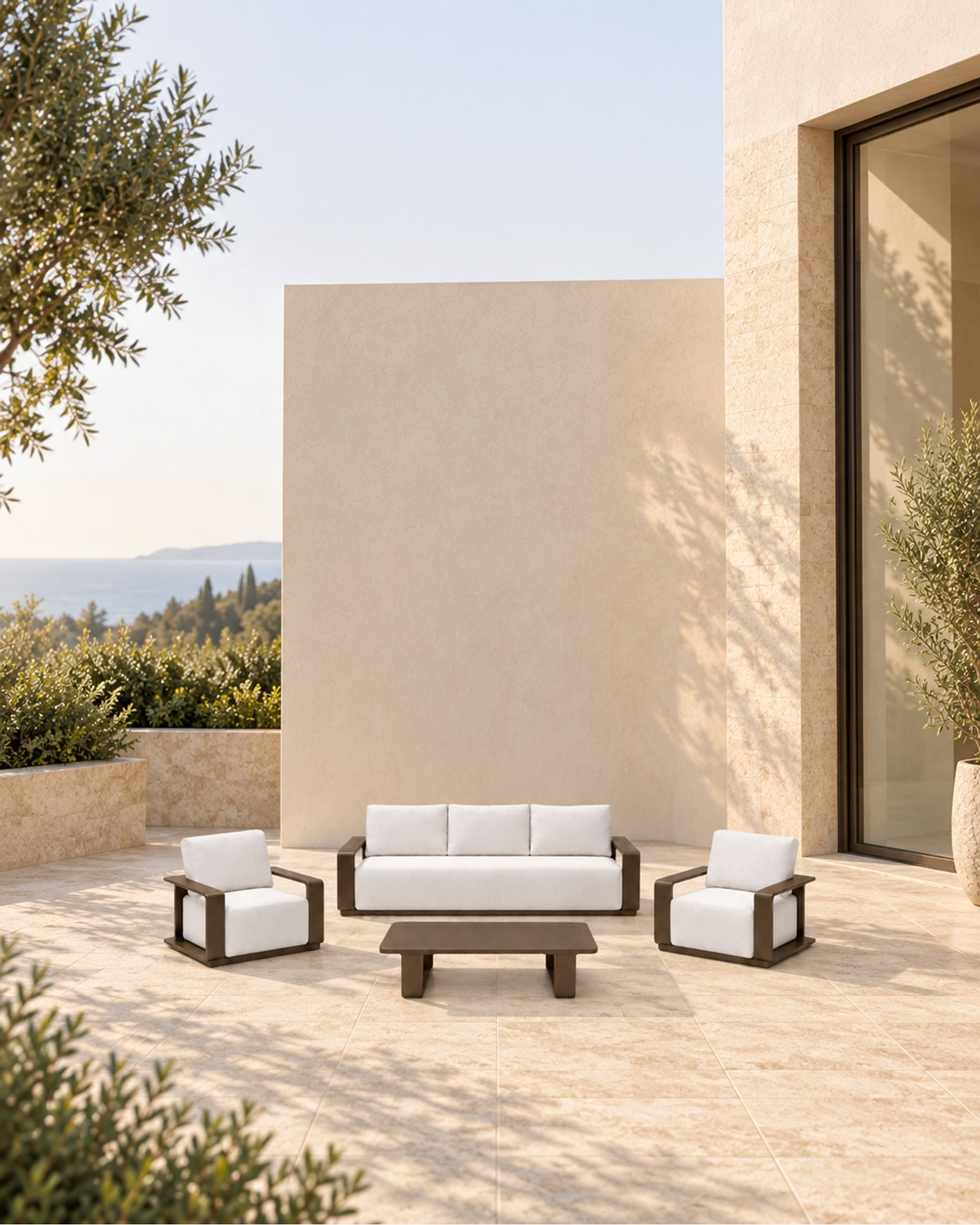 Grace Outdoor Sofa Set in Aluminium in a styled setting