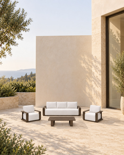Grace Outdoor Sofa Set in Aluminium in a styled setting