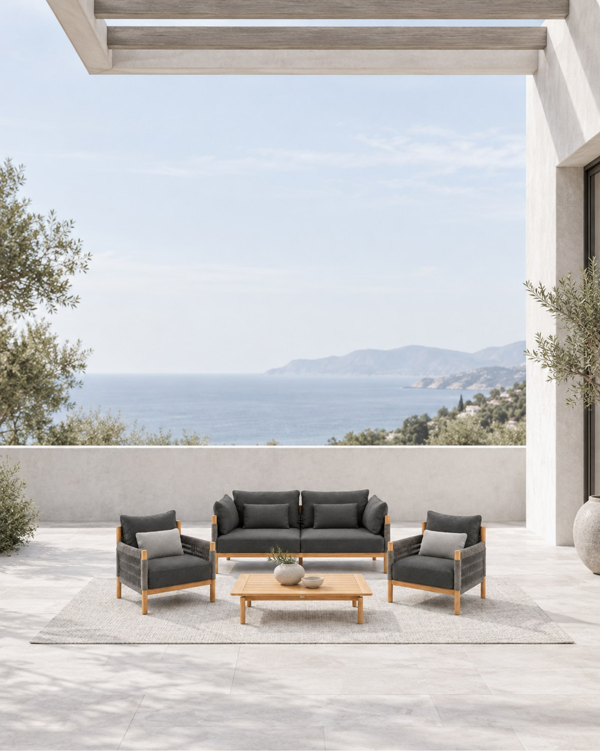 Ithaca Outdoor Sofa Set in a styled setting