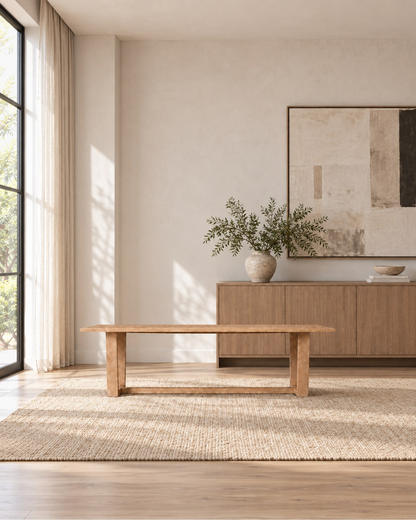 Montecito Trestle Rectangular Dining Table in a styled setting