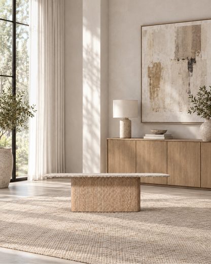 Mulholland Pedestal Rectangular Dining Table in a styled setting