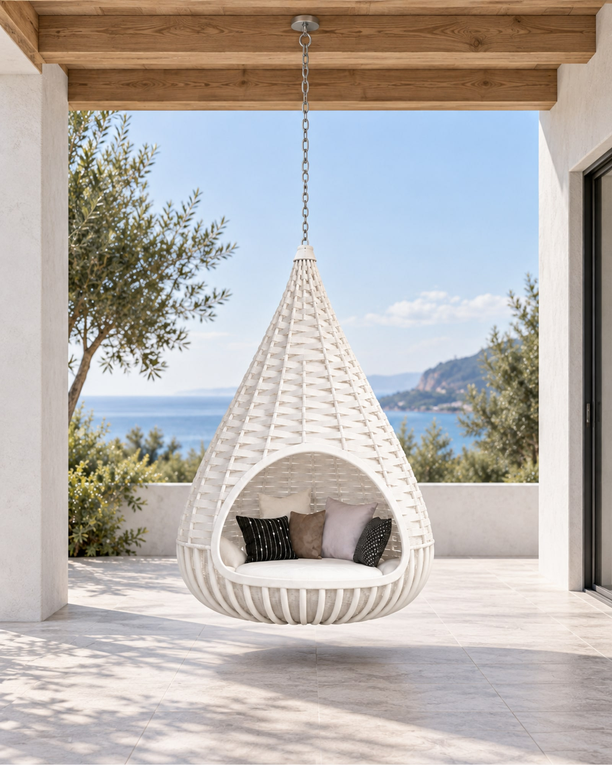 Nido Hanging Nest, Chain-Hung in a styled setting