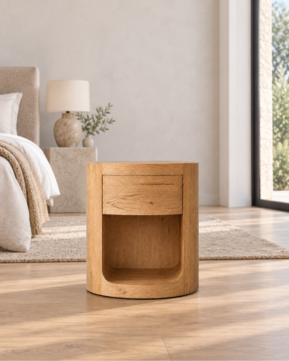 Oslo Round Nightstand in a styled setting