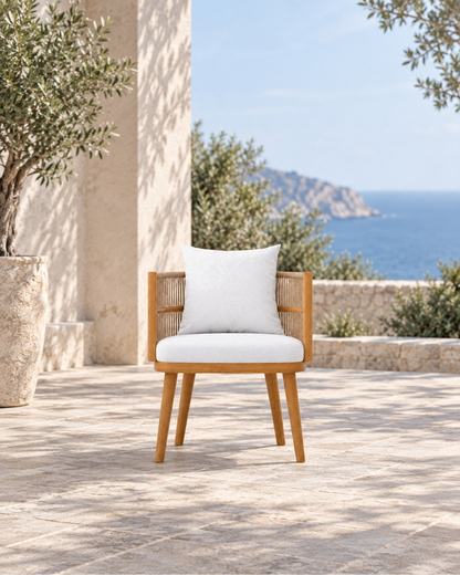 Ripple Dining Chair in Teak in a styled setting