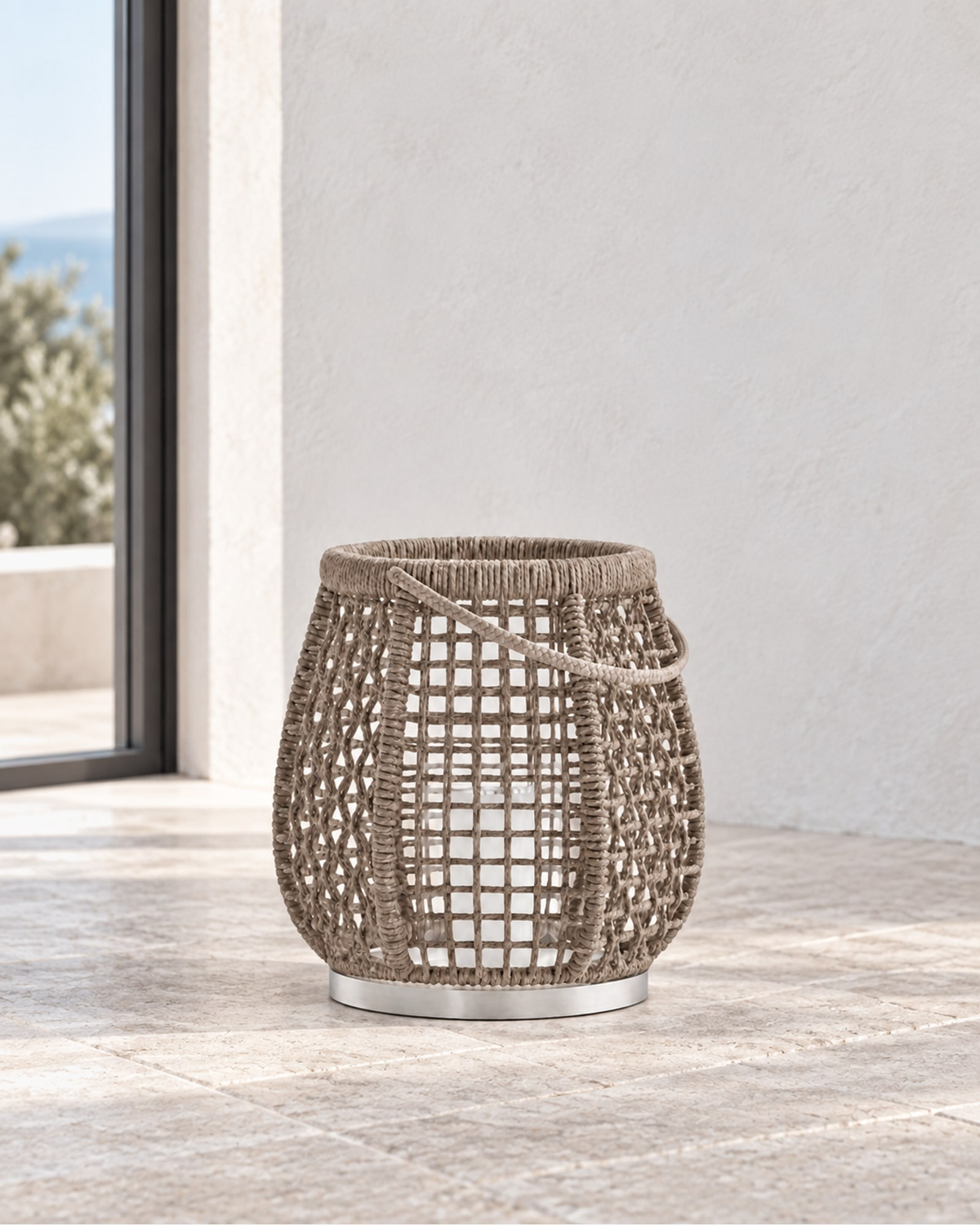 Santorini Braided Rope Lamp in a styled setting