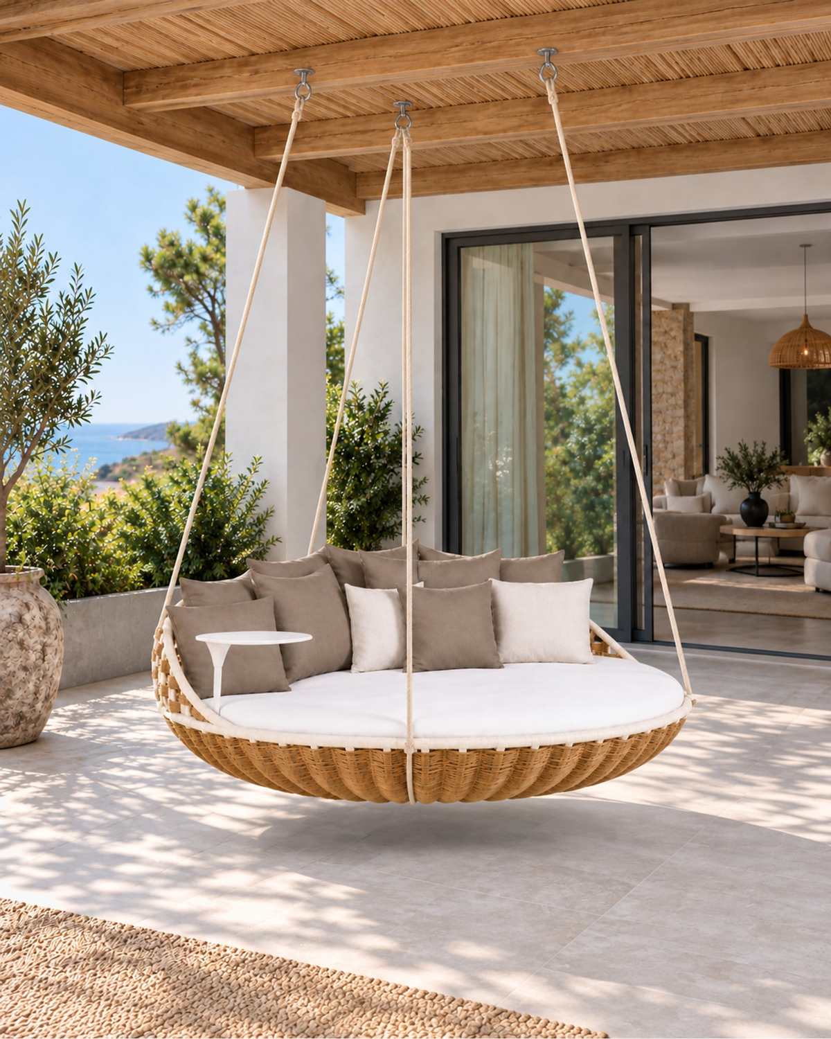 Selene Hanging Daybed in a styled setting