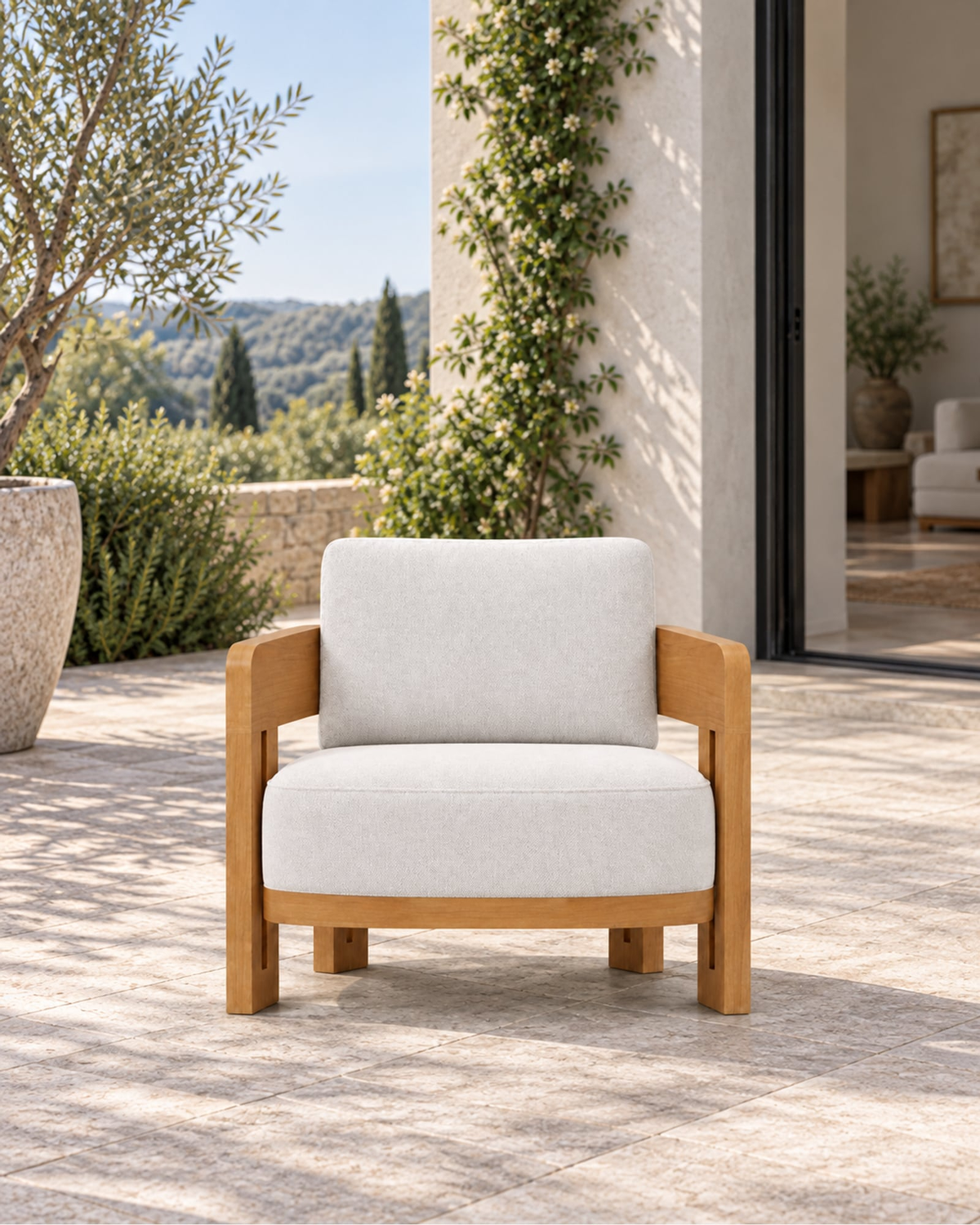 Serein Lounge Chair in Teak in a styled setting