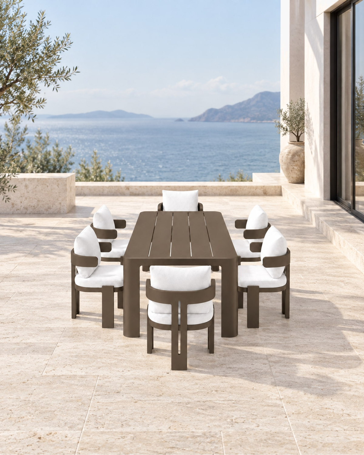 Serein Outdoor Dining Set in Aluminium in a styled setting