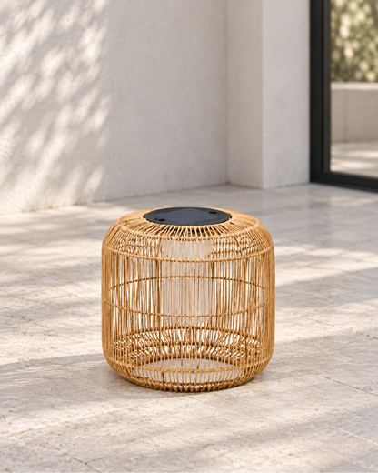 Solano Solar Lantern, Low, Open Weave in a styled setting