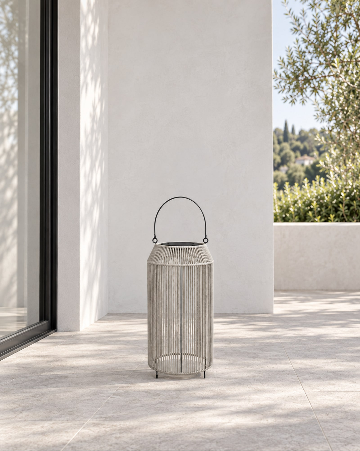 Solano Solar Lantern, Tall in a styled setting