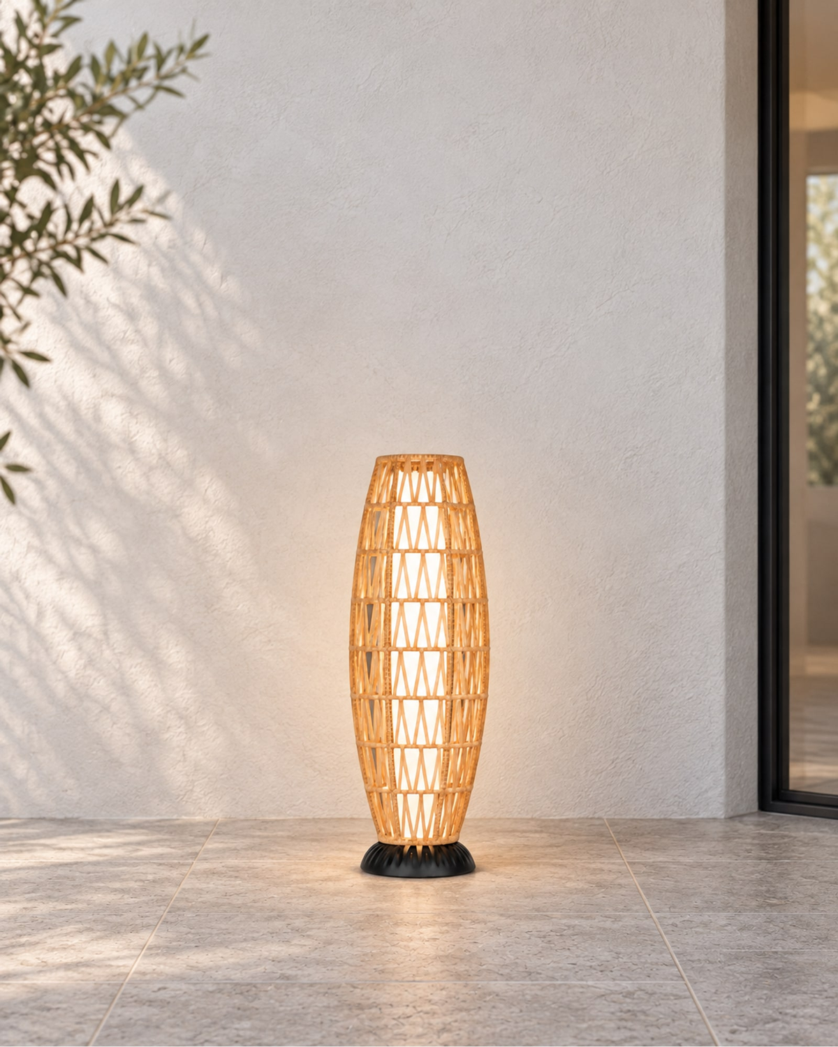 Verano Floor Lantern, Barrel in a styled setting