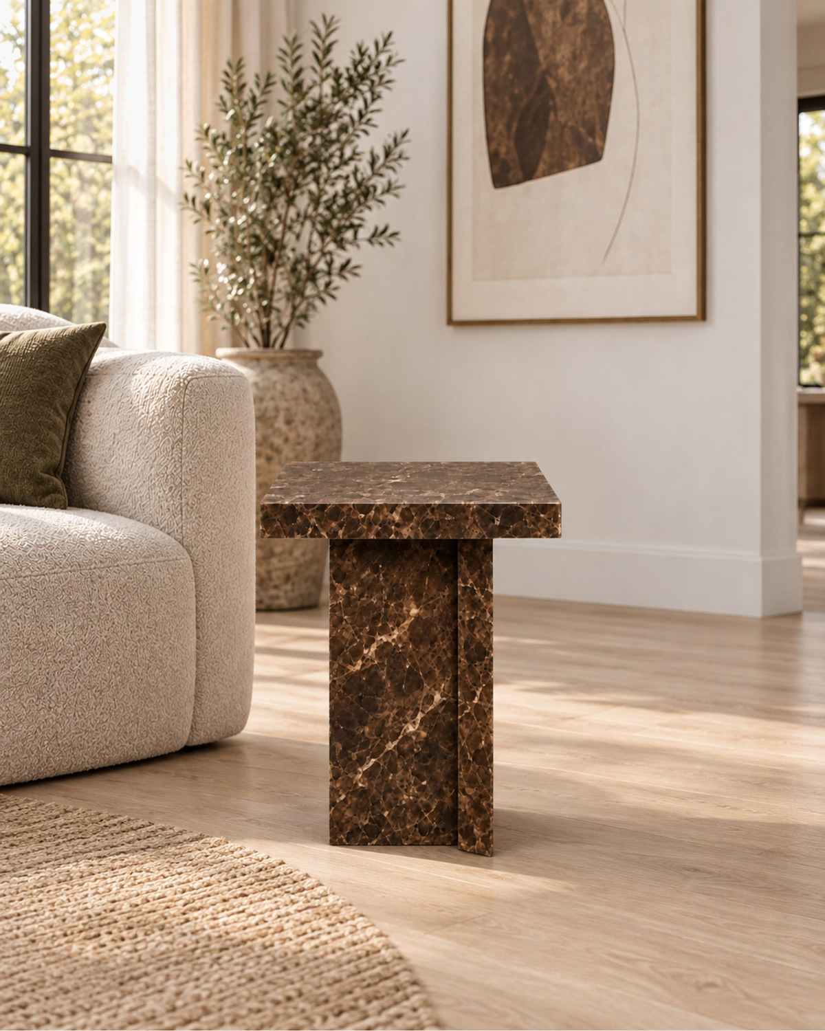 Vito Stone Square Side Table in a styled setting