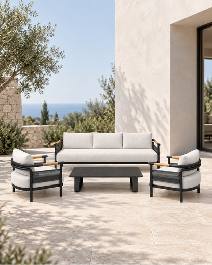 Zenia Outdoor Sofa Set in Aluminium in a styled setting