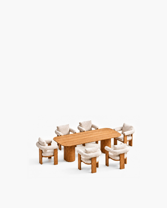 Ethereal Outdoor Dining Set in Teak — studio view