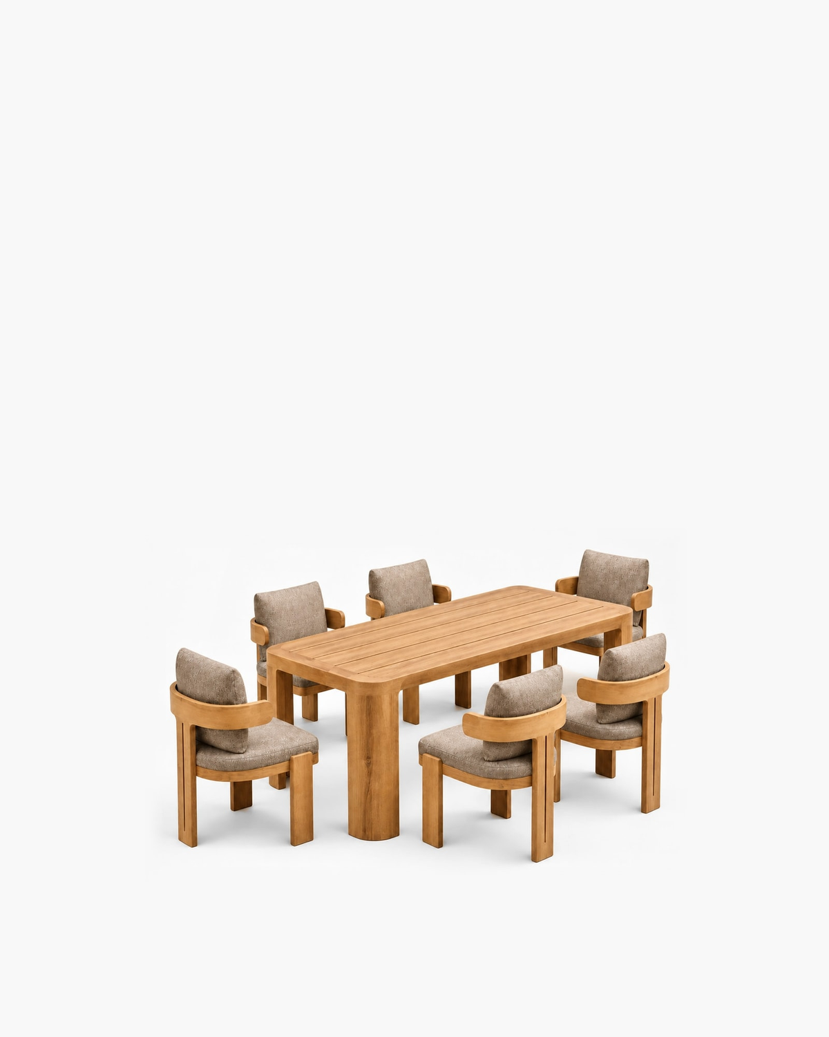 Serein Outdoor Dining Set in Teak — studio view