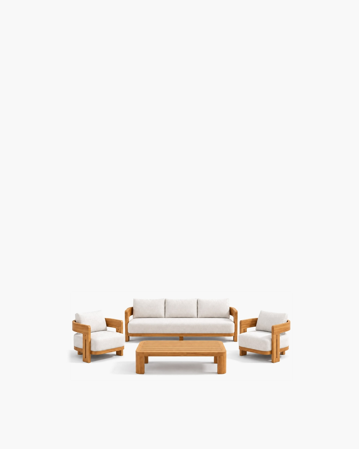 Serein Outdoor Sofa Set in Teak — studio view