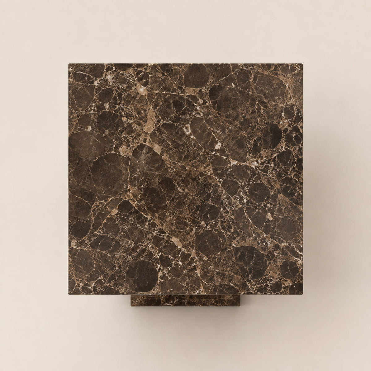 Vito Stone Square Side Table — overhead view, studio